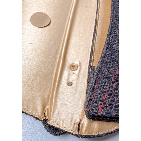 1960s Vintage Black Red Tweed Weave Medium Size Handbag Purse - Picture 11 of 14